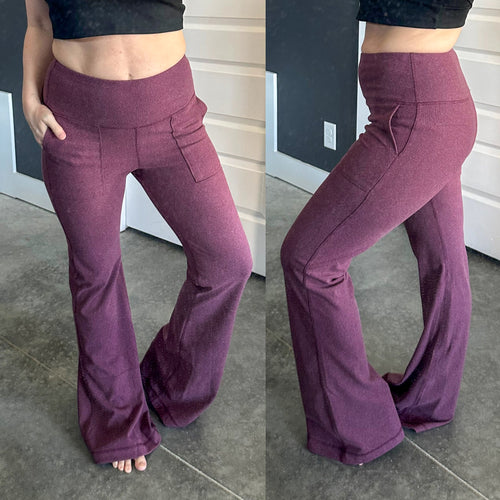 Straight Leg Knit Yoga Pants In Cassis - Maple Row Boutique 