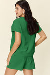 Double Take Full Size Texture Short Sleeve T-Shirt and Drawstring Shorts Set - Maple Row Boutique 