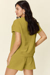 Double Take Full Size Texture Short Sleeve T-Shirt and Drawstring Shorts Set - Maple Row Boutique 