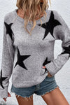 Star Round Neck Dropped Shoulder Sweater - Maple Row Boutique 