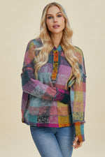 Double Take Full Size Plaid Dropped Shoulder Hoodie - Maple Row Boutique 