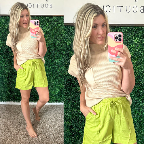This Little Life Mock Neck Short Sleeve Sweater in Oatmeal - Maple Row Boutique 