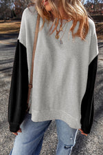 Contrast Round Neck Long Sleeve Sweatshirt - Maple Row Boutique 