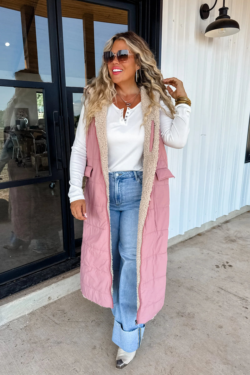 PREORDER: Reversible Sherpa Puffer Vest - Maple Row Boutique