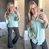 Ribbed Knit Button Front Top In Minty Blue - Maple Row Boutique 