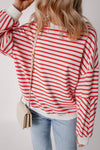 Striped Dropped Shoulder Long Sleeve Sweatshirt - Maple Row Boutique 