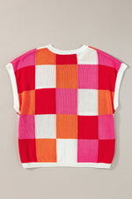 Color Block Round Neck Cap Sleeve Knit Top - Maple Row Boutique 