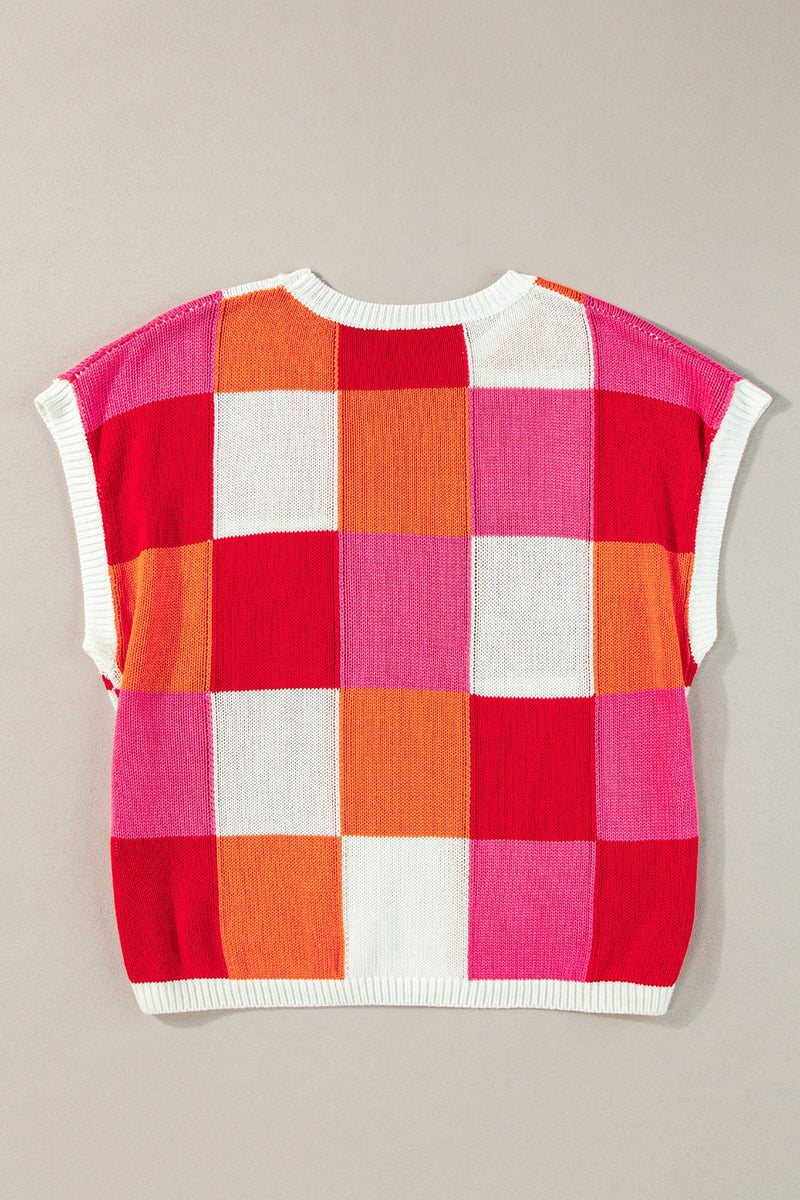 Color Block Round Neck Cap Sleeve Knit Top - Maple Row Boutique 