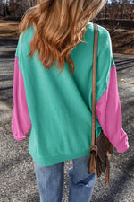 Contrast Round Neck Long Sleeve Sweatshirt - Maple Row Boutique 
