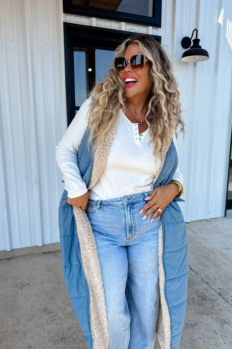 PREORDER: Reversible Sherpa Puffer Vest - Maple Row Boutique