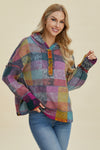 Double Take Full Size Plaid Dropped Shoulder Hoodie - Maple Row Boutique 