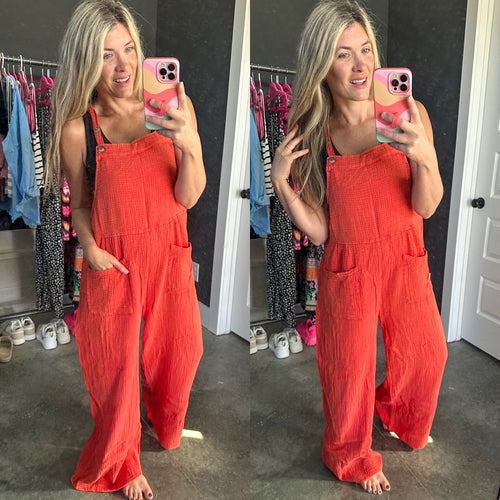Yankee Doodle Crinkle Woven Jumpsuit - Maple Row Boutique 