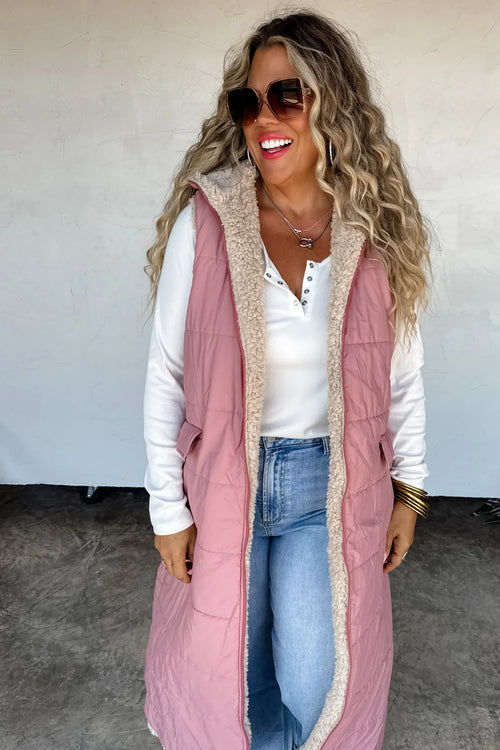 PREORDER: Reversible Sherpa Puffer Vest - Maple Row Boutique