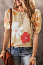 Flower Round Neck Short Sleeve Blouse - Maple Row Boutique 