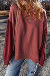 Contrast Round Neck Long Sleeve Sweatshirt - Maple Row Boutique 