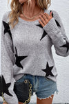 Star Round Neck Dropped Shoulder Sweater - Maple Row Boutique 