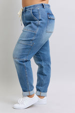 Clayton High Rise Cuffed Cargo Denim Jogger - Maple Row Boutique