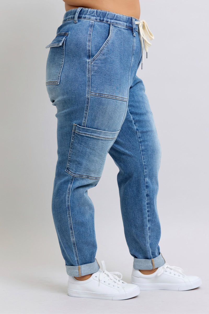 Clayton High Rise Cuffed Cargo Denim Jogger - Maple Row Boutique