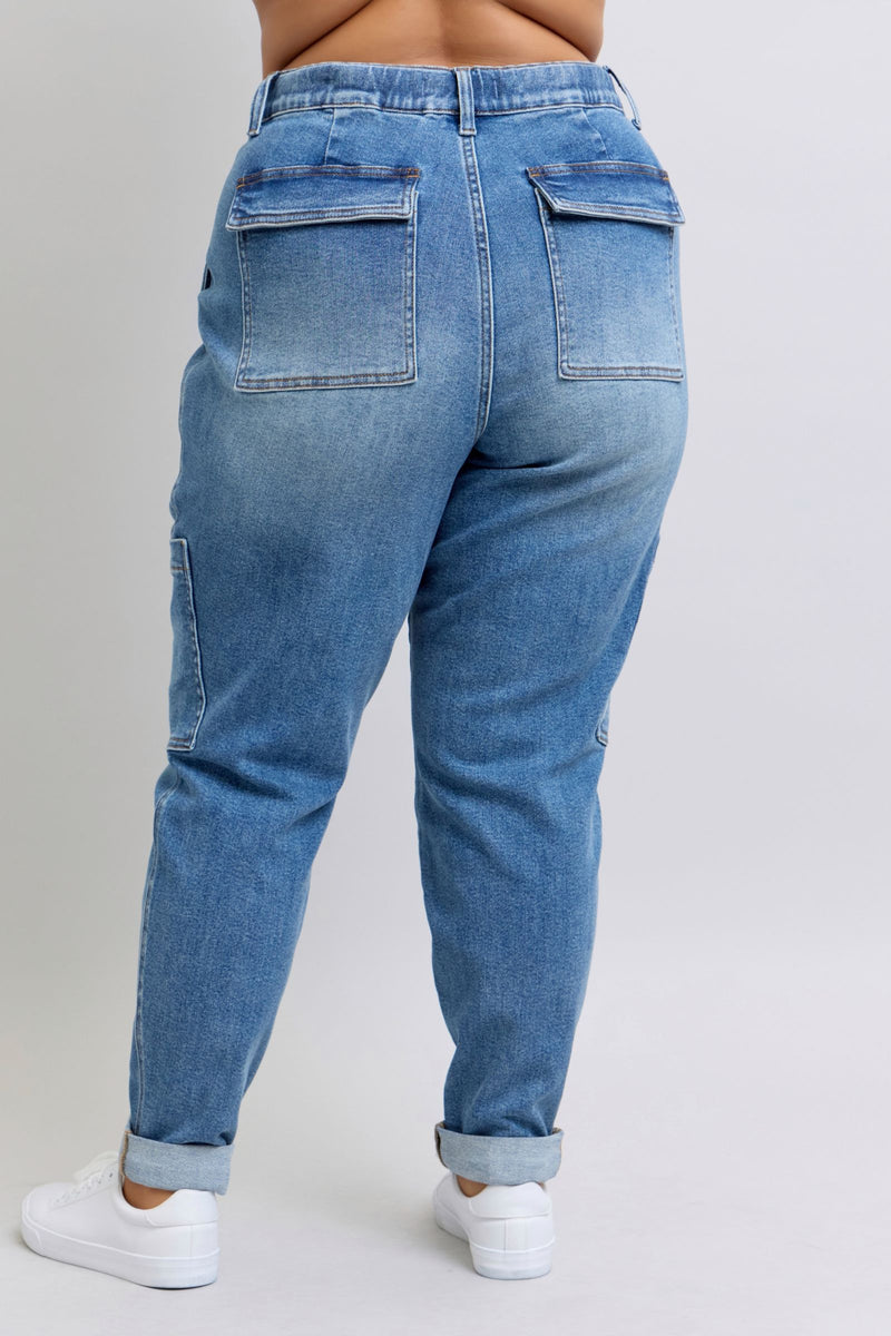 Clayton High Rise Cuffed Cargo Denim Jogger - Maple Row Boutique