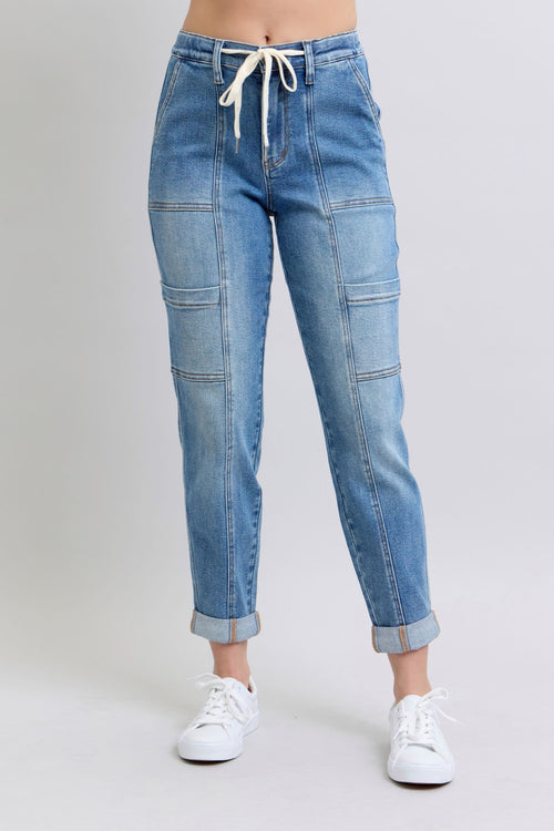 Clayton High Rise Cuffed Cargo Denim Jogger - Maple Row Boutique