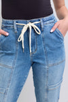 Clayton High Rise Cuffed Cargo Denim Jogger - Maple Row Boutique