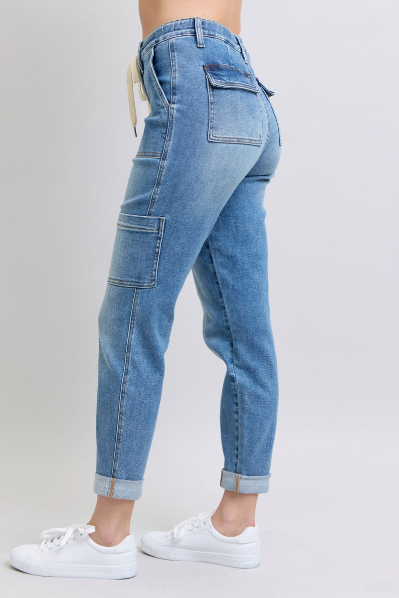 Clayton High Rise Cuffed Cargo Denim Jogger - Maple Row Boutique