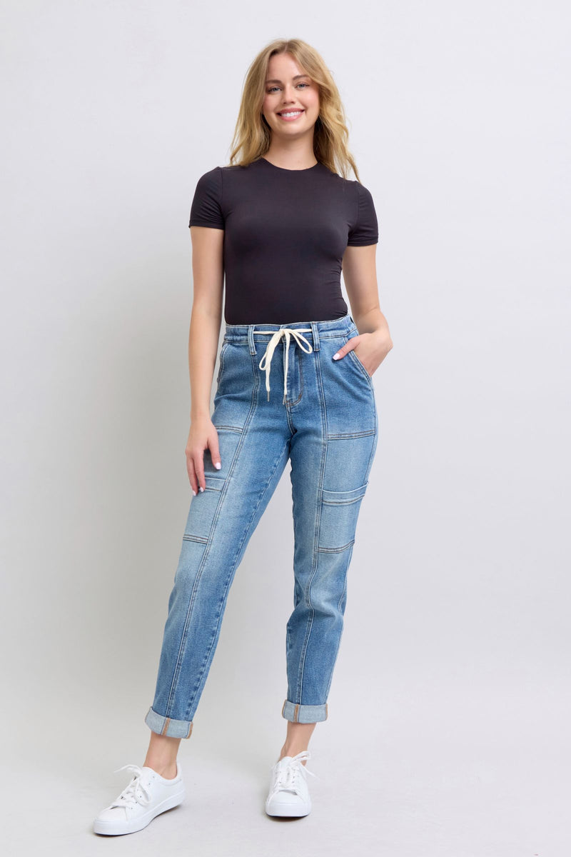 Clayton High Rise Cuffed Cargo Denim Jogger - Maple Row Boutique