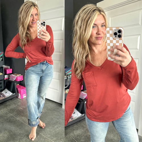 Soft Touch V Neck Top In Amber Glow - Maple Row Boutique 