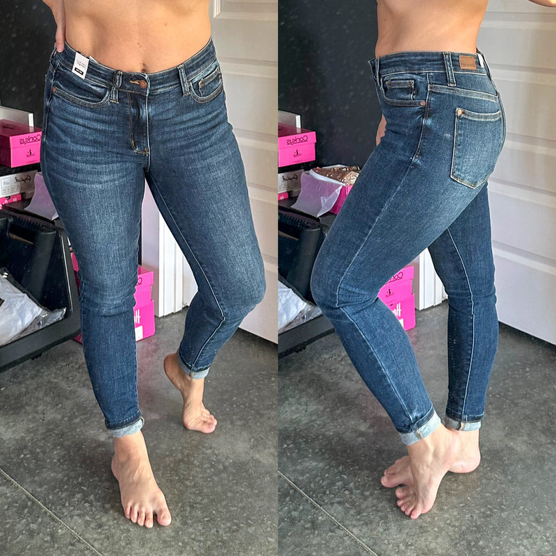 High Waisted Tummy Control Dark Wash Judy Blue Jeans - Maple Row Boutique 