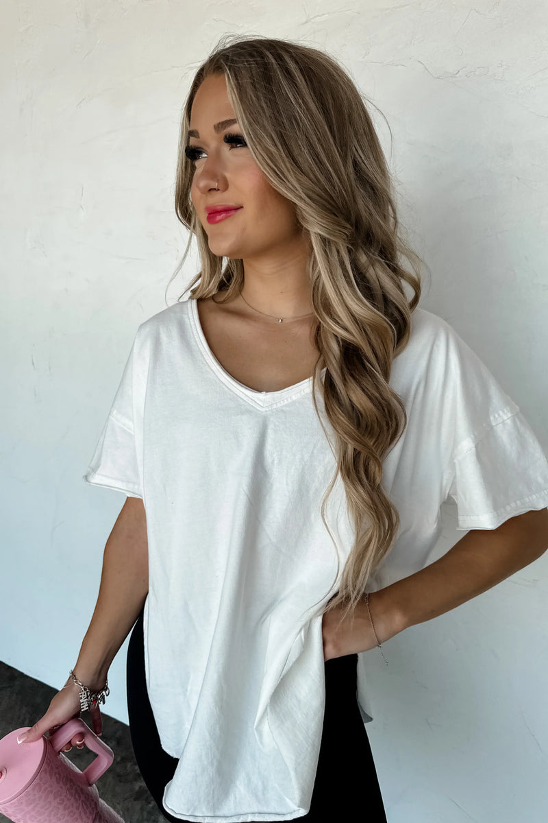 PREORDER: Joey V-Neck Washed Cotton Boyfriend Tee - Maple Row Boutique