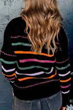 Striped Round Neck Dropped Shoulder Sweater - Maple Row Boutique 
