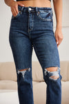 RFM Full Size Tummy Control Distressed High Waist Raw Hem Jeans - Maple Row Boutique 