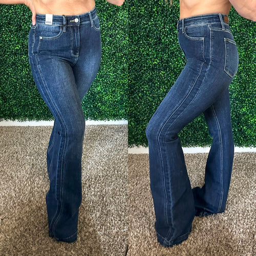 Mavis High Rise Side Seam Detail Flare Jeans - Maple Row Boutique 