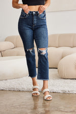 RFM Full Size Tummy Control Distressed High Waist Raw Hem Jeans - Maple Row Boutique 