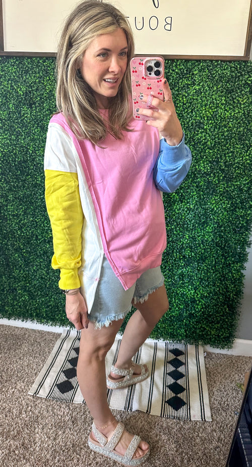Blockbuster Color Block Pullover in Pastel - Maple Row Boutique