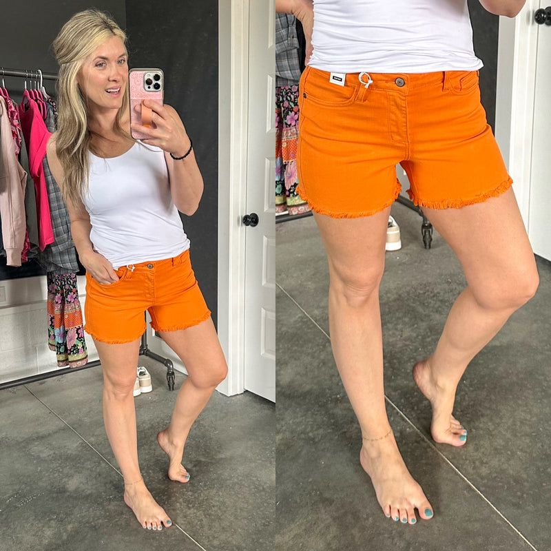 Orange Judy Blue Shorts - Maple Row Boutique 