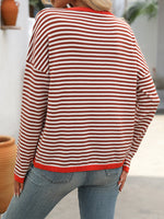 Mandy Striped Round Neck Long Sleeve Sweater - Maple Row Boutique 