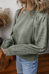 Eyelet Round Neck Long Sleeve Sweatshirt - Maple Row Boutique 