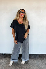 PREORDER: Joey V-Neck Washed Cotton Boyfriend Tee - Maple Row Boutique