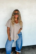 PREORDER: Joey V-Neck Washed Cotton Boyfriend Tee - Maple Row Boutique