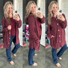 Button Front Hooded Cardigan With Pockets In Heathered Burgundy - Maple Row Boutique 
