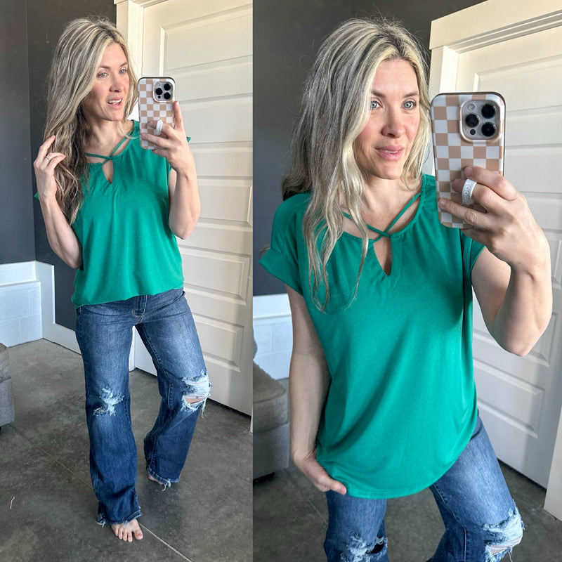 Criss Cross Front Top In Emerald - Maple Row Boutique 