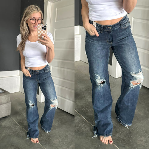 Rose High Rise 90's Straight Jeans in Dark Wash - Maple Row Boutique 