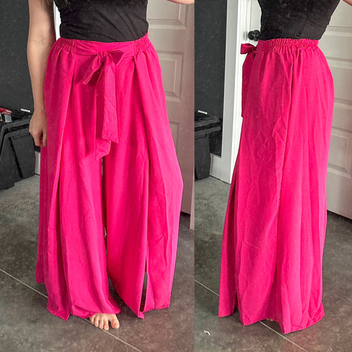 Soft, Flowy Open Leg Slit Pants In Bright Pink - Maple Row Boutique 