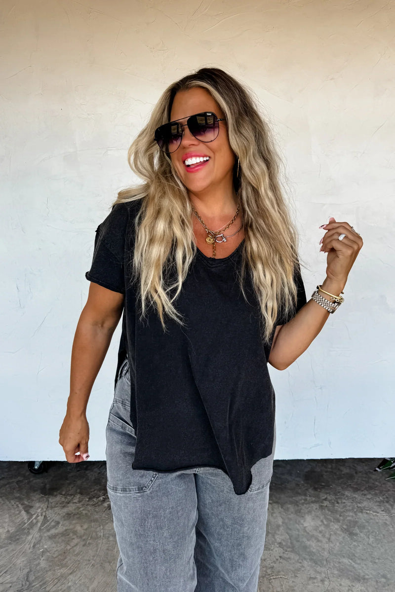 PREORDER: Joey V-Neck Washed Cotton Boyfriend Tee - Maple Row Boutique