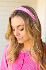 Flamingo Pink Rhinestone Slim Headband - Maple Row Boutique 