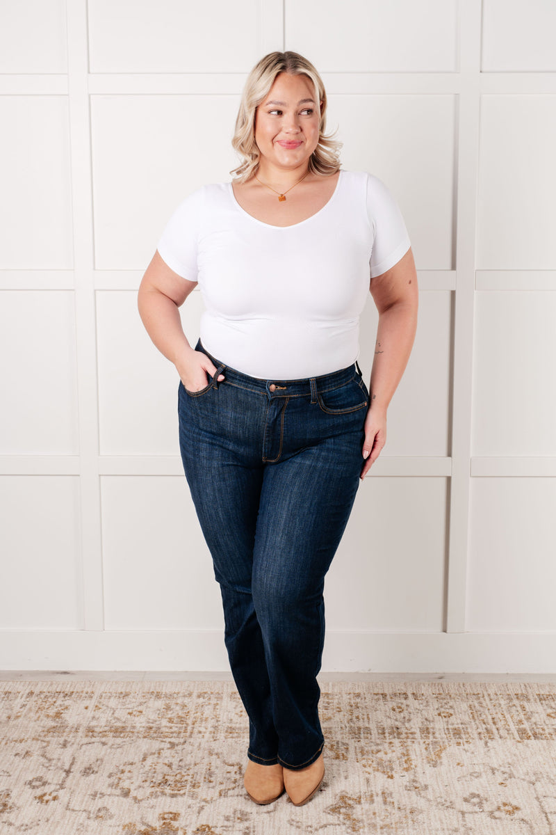 Alaina High Rise Classic Straight Jeans - Maple Row Boutique