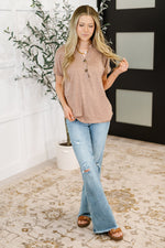 Almost There V-Neck Henley Top In Taupe - Maple Row Boutique