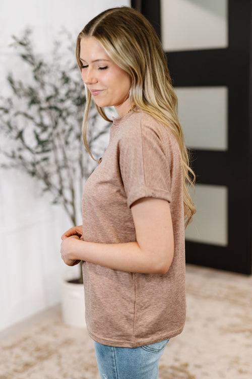 Almost There V-Neck Henley Top In Taupe - Maple Row Boutique
