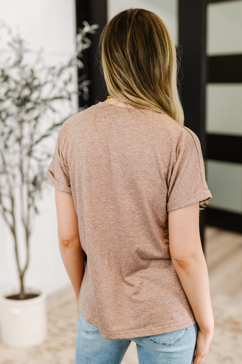 Almost There V-Neck Henley Top In Taupe - Maple Row Boutique